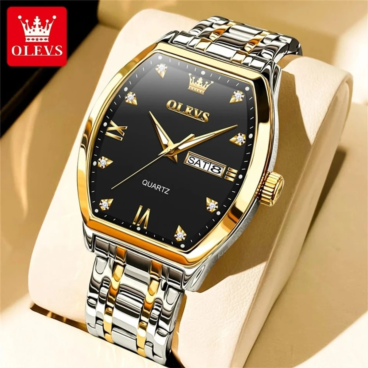 OLEVS MODEL 5528 Watch for Men Stainless Steel Watches - 5528 TOTON AR DIAL BLACK BORDER GOLDEN
