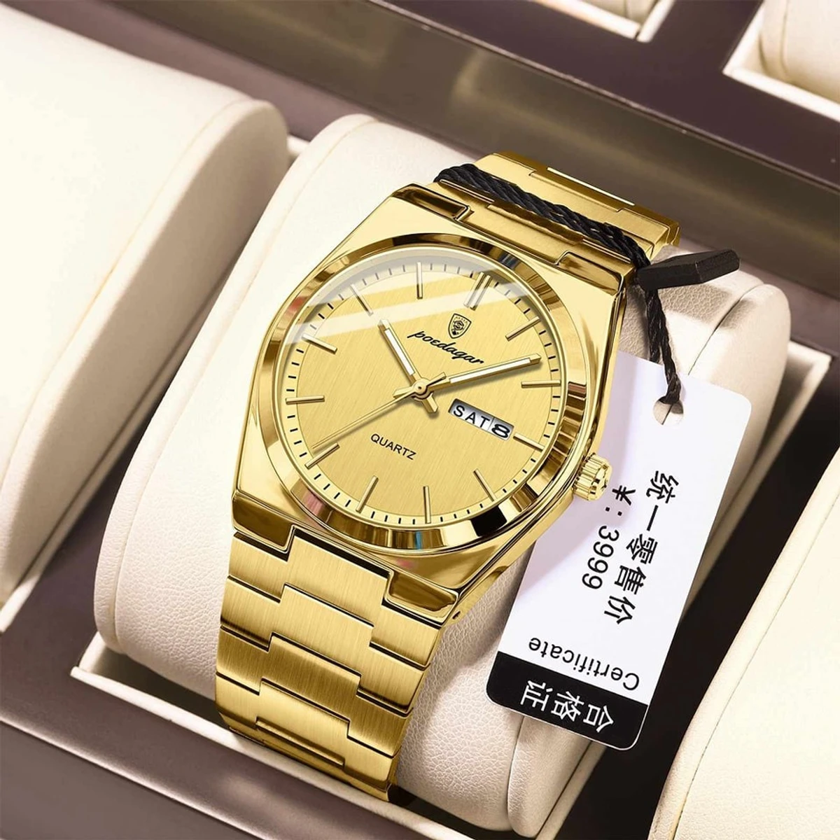 Poedagar Model 930 Stainless Steel Quartz Wristwatch for Men -  FULL GOLDEN COOLER WATCH