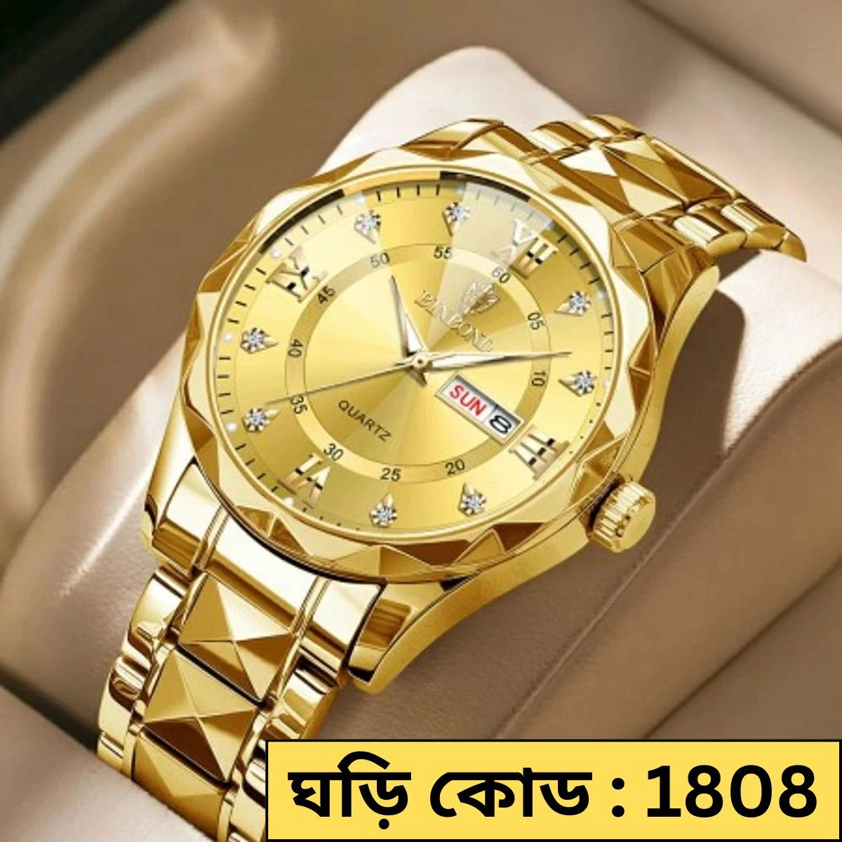 BINBOND NEW DIAMOND CUT DESIGN FULL  GOLDEN COOLER WATCH FOR MAN