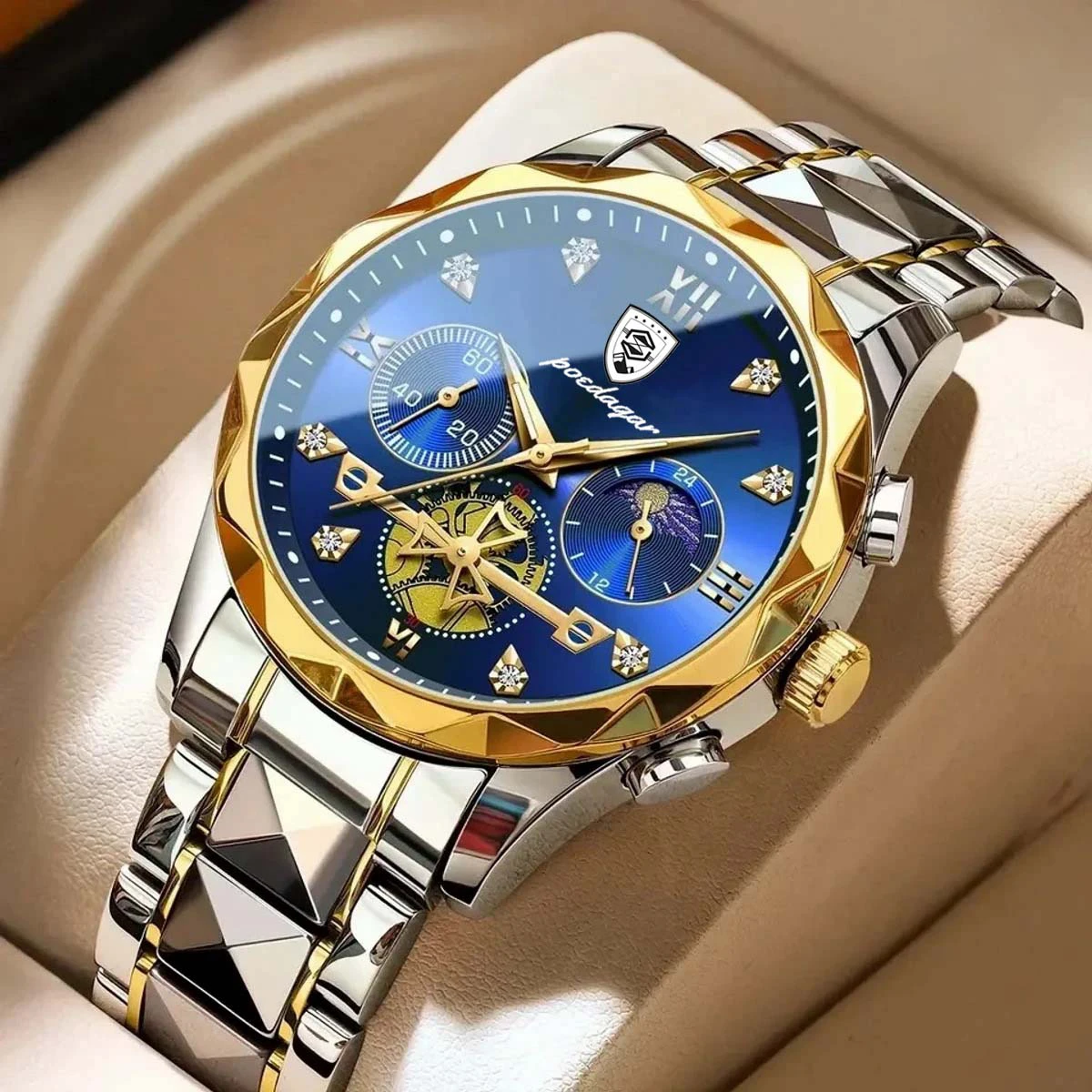 Poedagar Chronograph watch TOTON AR DIAL BLUE COLOUR WATCH MEN