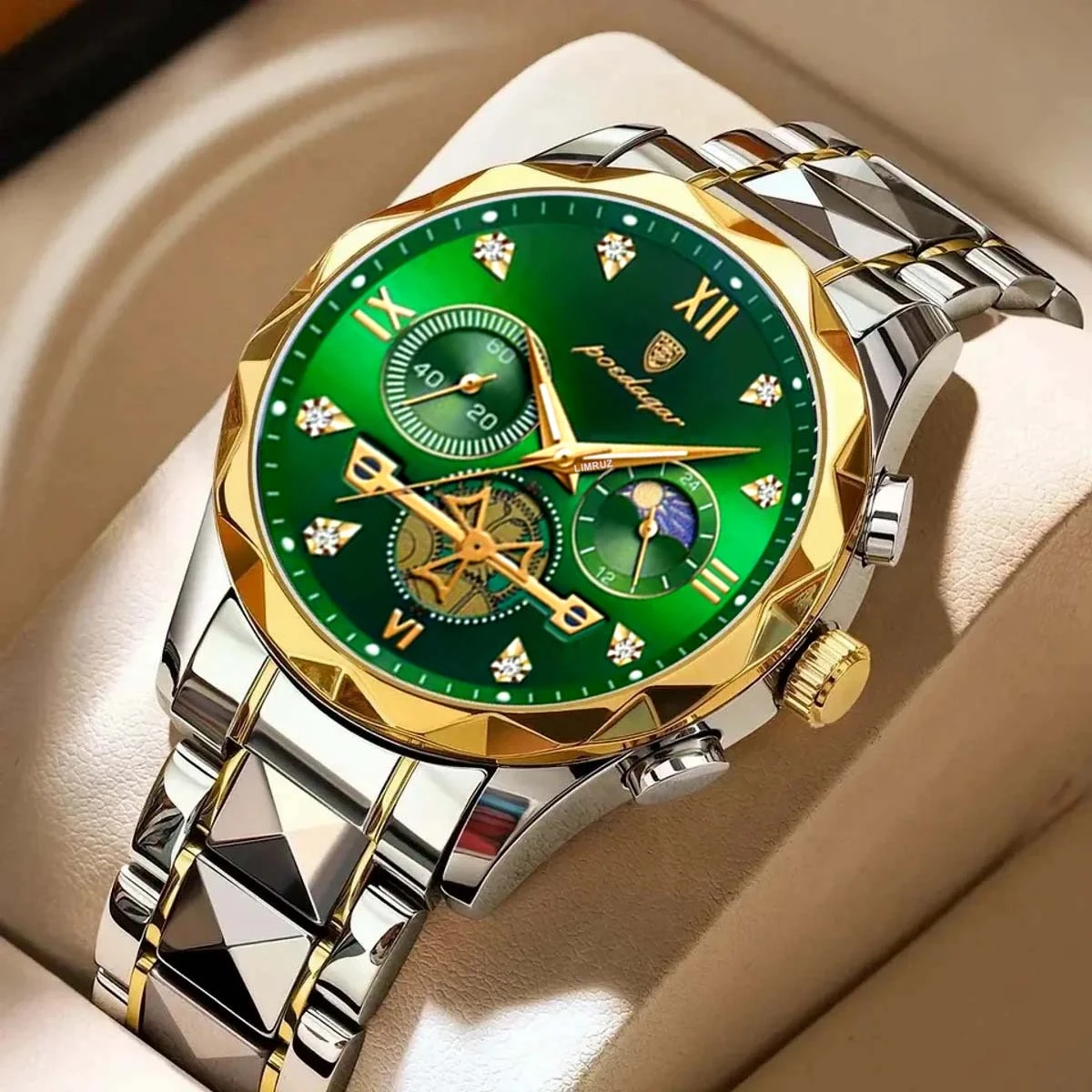 Poedagar  Chronograph TOTON AR DIAL GREEN COLOUR WATCH FOR MAN