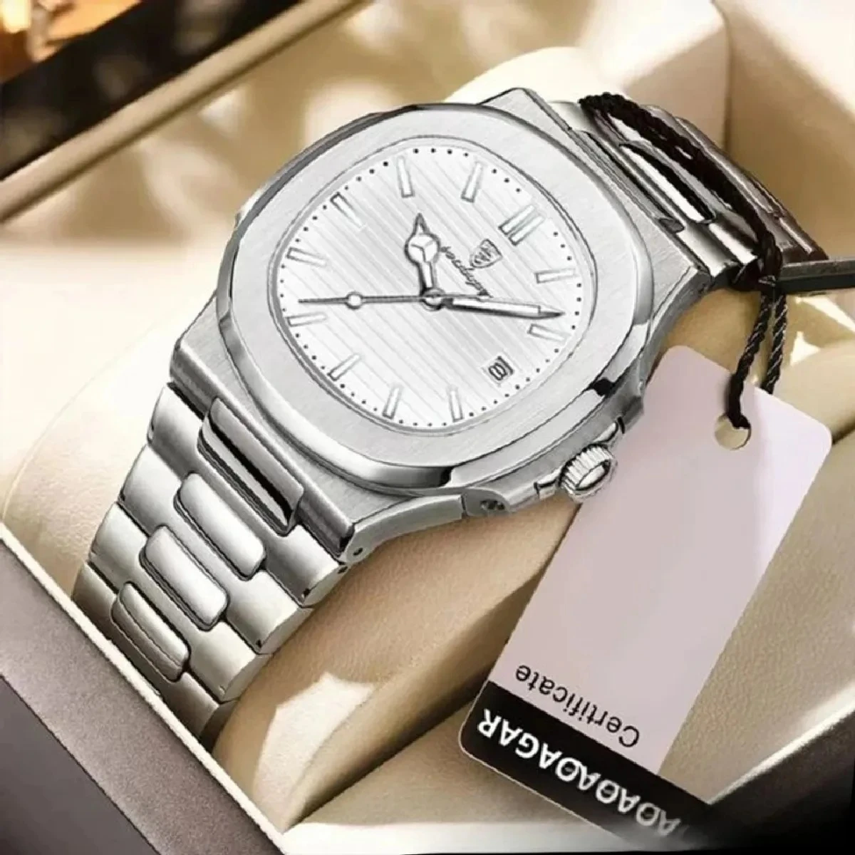 Poedagar Model 613  - Full Silver Cooler  Watch for Men Stainless Steel Quartz Wristwatch