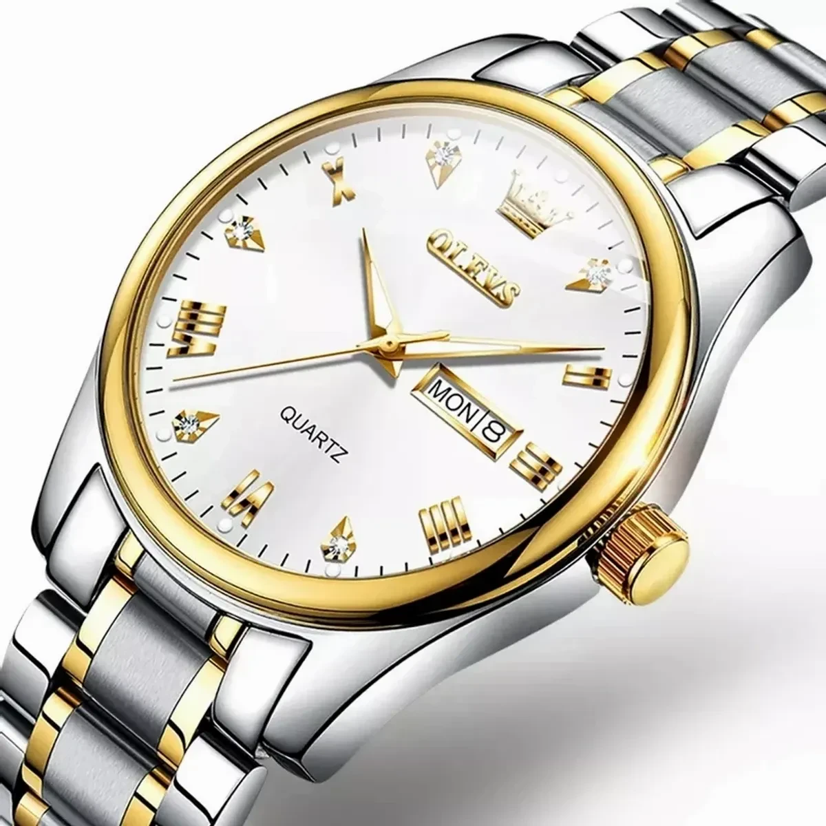 OLEVS MODEL 5563 TOP BRAND OLEVS MENS CLASSIC QUARTZ STAINLESS STEEL WATCH OLEVS MAN 5563 TOTON AR WHITE DIAL