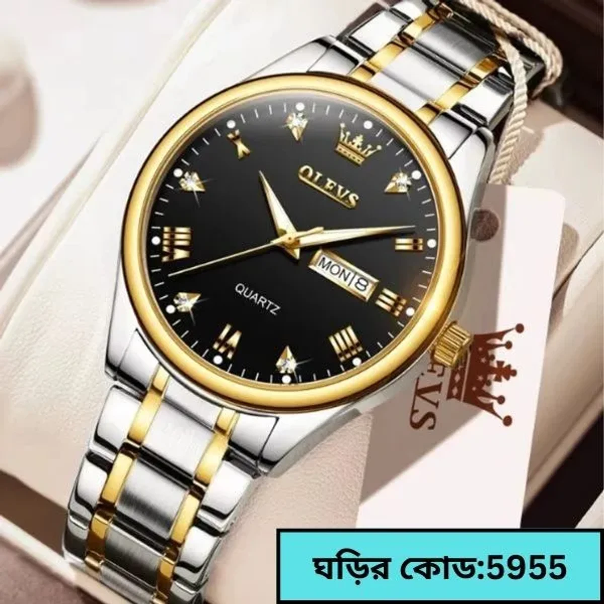 Top Brand OLEVS 5563 MODEL TOTON AR DIAL BLACK COOLER WATCH FOR MAN