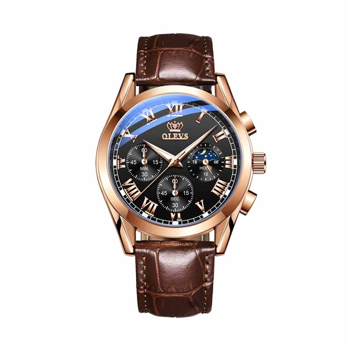 OLEVS WATCH MODEL 2871 FASHION WATCH FOR MEN BELT BROWN DIAL BLACK COOLER WATCH FOR MEN