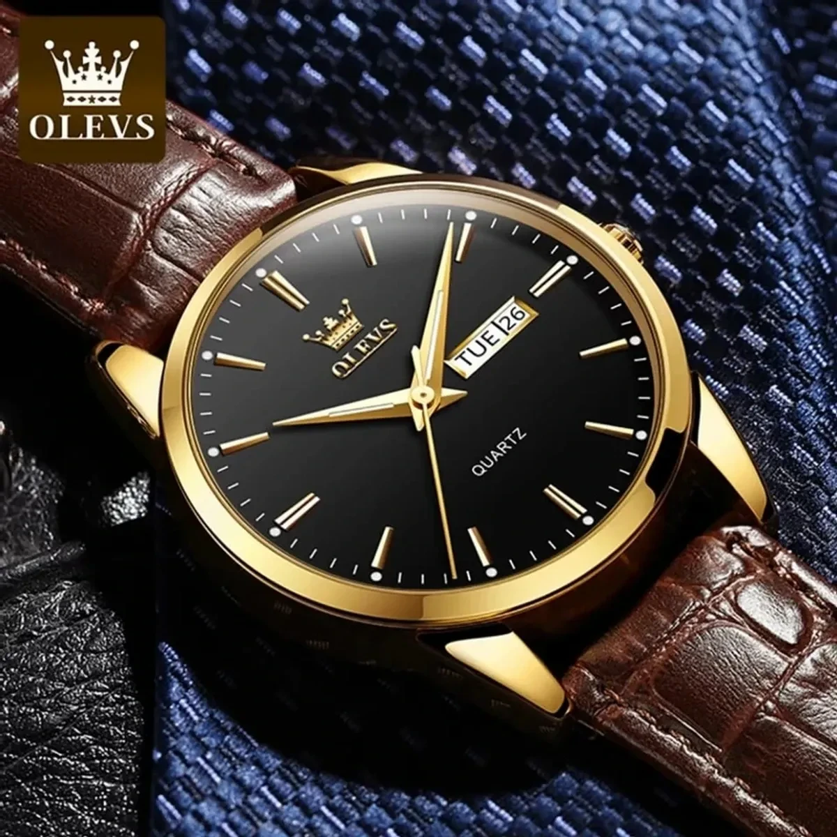 OLEVS WATCH MODEL 6898  BELT BROWN DIAL BLACK COLOUR WATCH FOR MEN
