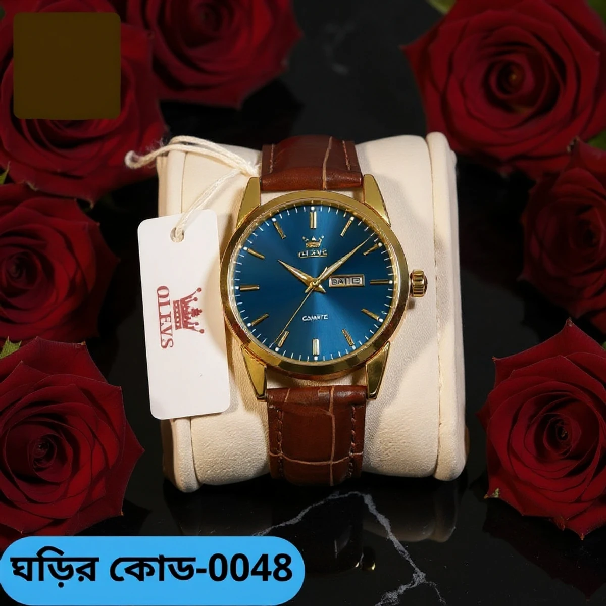 OLEVS WATCH MODEL 6898 FASHION WATCH FOR MEN BELT BROWN  DIAL BLUE COLOUR WATCH FOR MEN