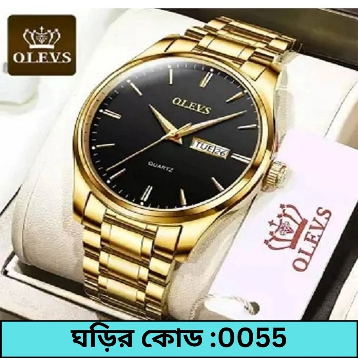 Olevs 6898 Black Stainless Steel Analoge Wrist Watch For Men Golden  Chain dial black colour watch- MAN  WATCH