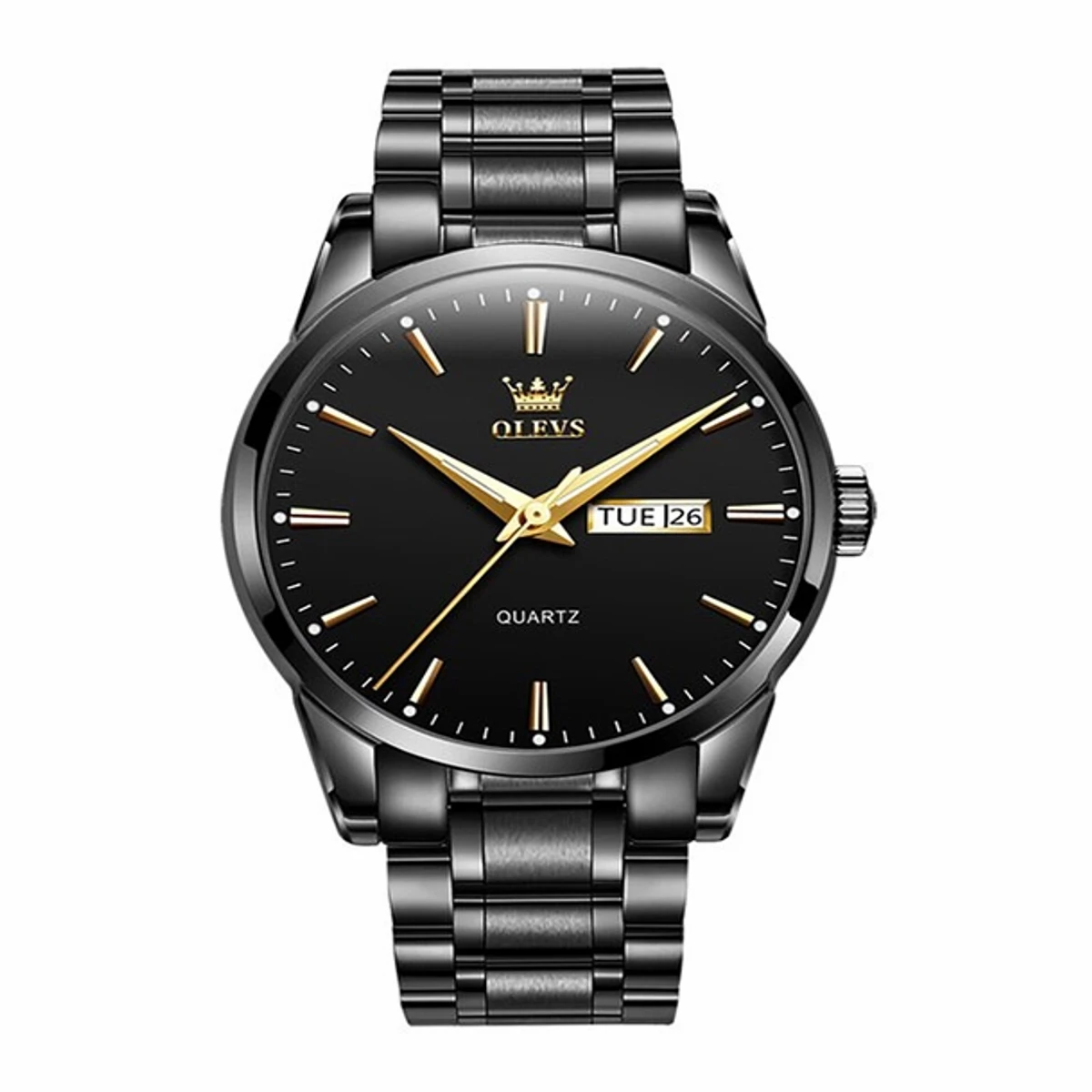 Olevs 6898 Black Stainless Steel Analoge Wrist Watch For Men FULL BLACK COOLER WATCH - MAN  WATCH