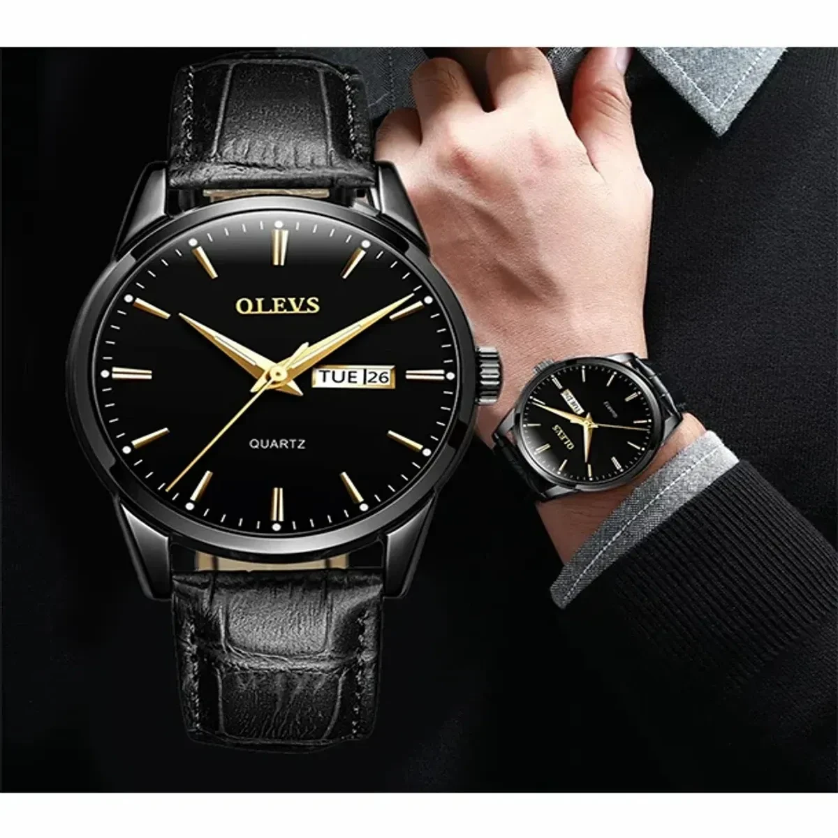 OLEVS WATCH MODEL 6898 FASHION WATCH FOR MEN FULL BLACK COLOUR WATCH FOR MEN + এক পিস ব্যাটারি ফ্রি।