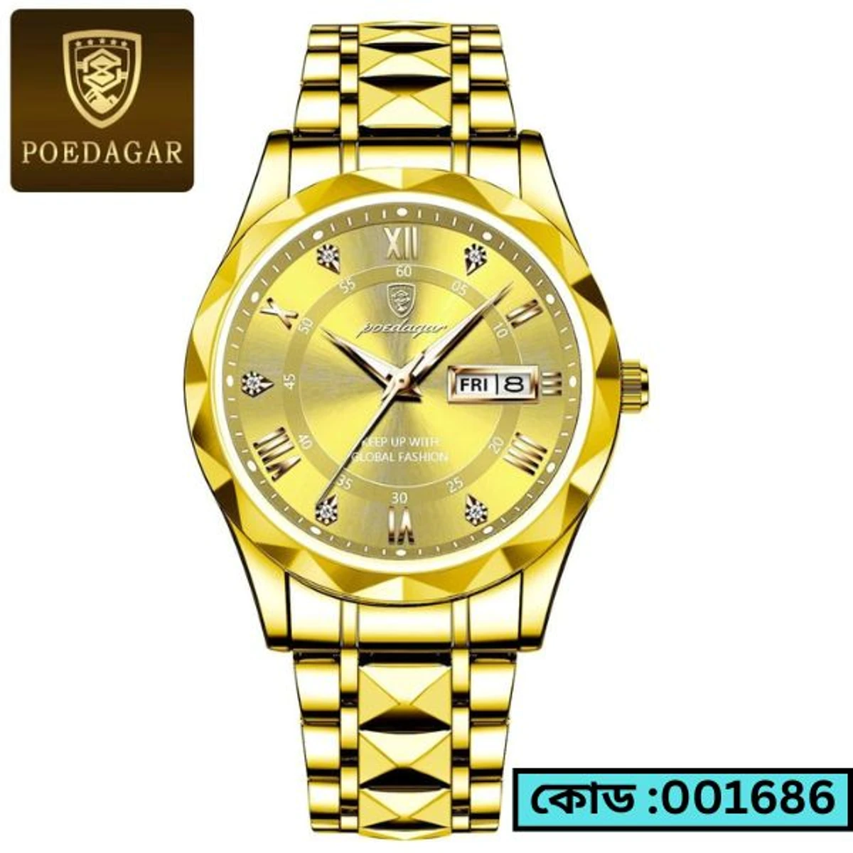 POEDAGAR WATCH  MODEL 615 FULL GOLDEN COOLER WATCH FOR MAN