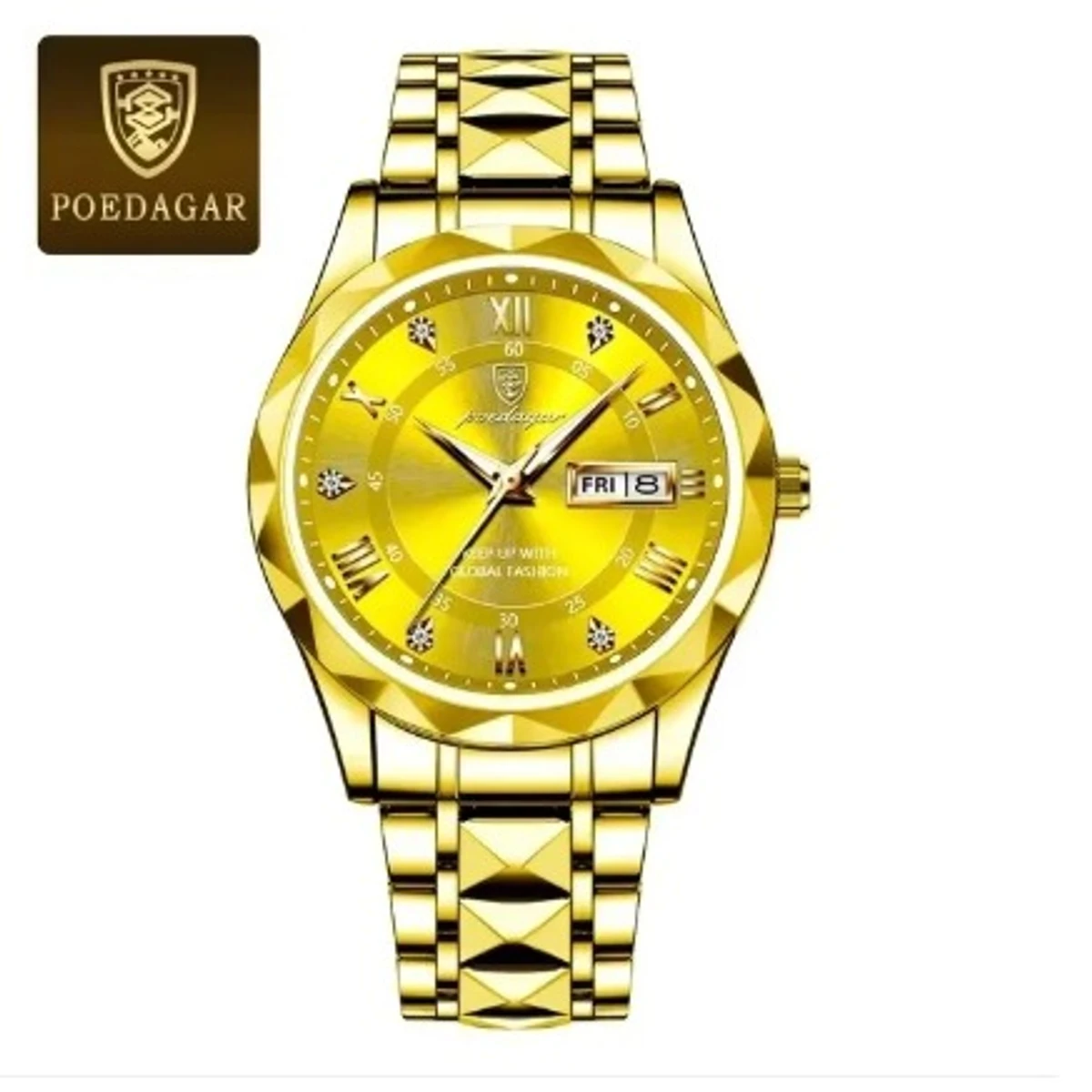 CHAIN DIMOND CARD DEGAIN POEDAGAR WATCH  MODEL 615 FULL GOLDEN COOLER WATCH FOR MAN  LOCK PUSH - + এক পিস ব্যাটারি ফ্রি।