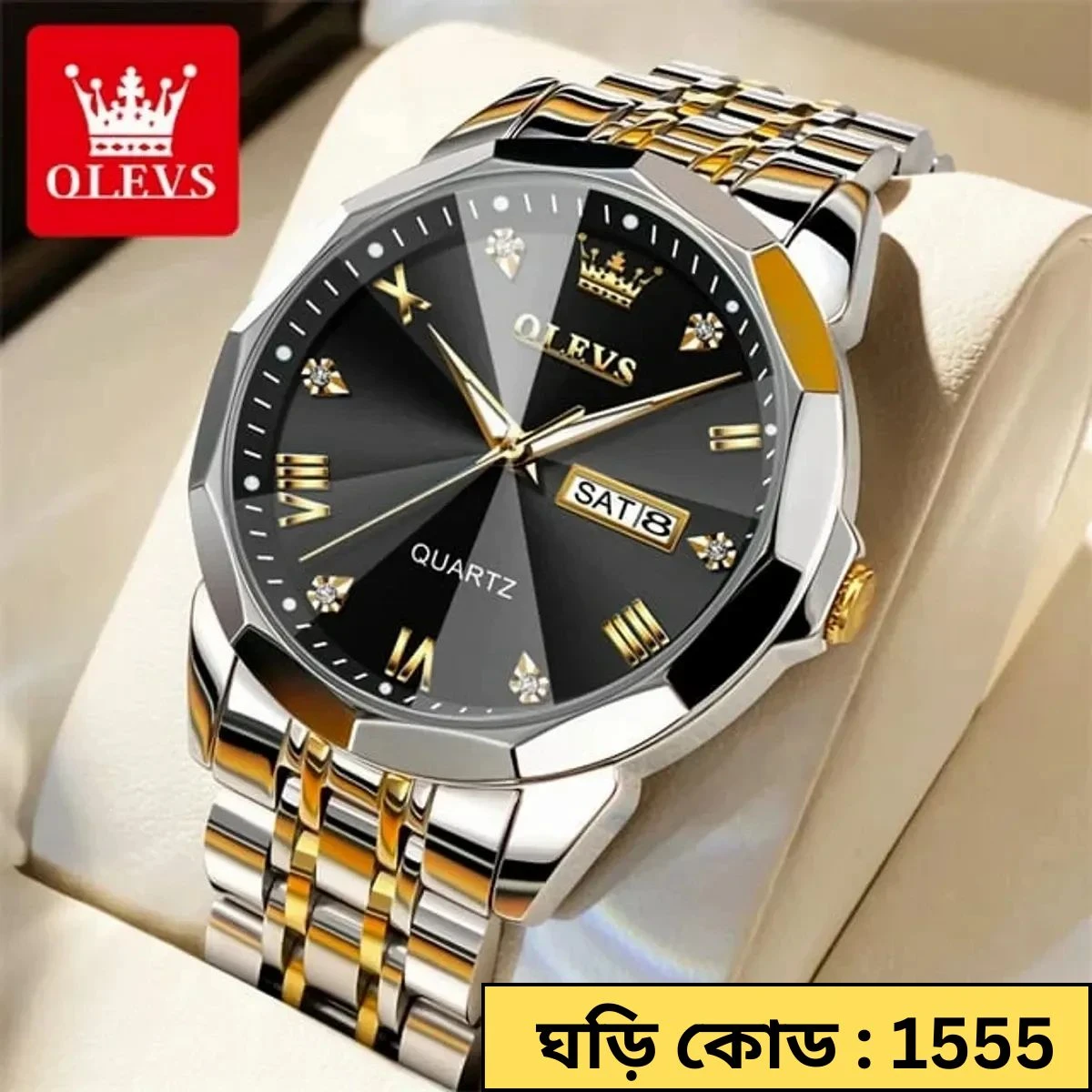 OLEVS MODEL 9931 Watch for Men TOTON AR DIAL BLACK- MAN WATCH - LOCK PUSH