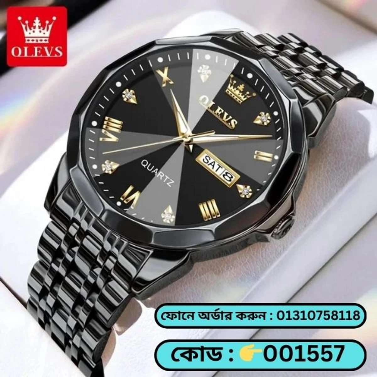OLEVS MODEL 9931 Watch for Men Stainless Steel Watches - 9941 FULL BLACK WATCH- MAN WATCH - LOCK PUSH