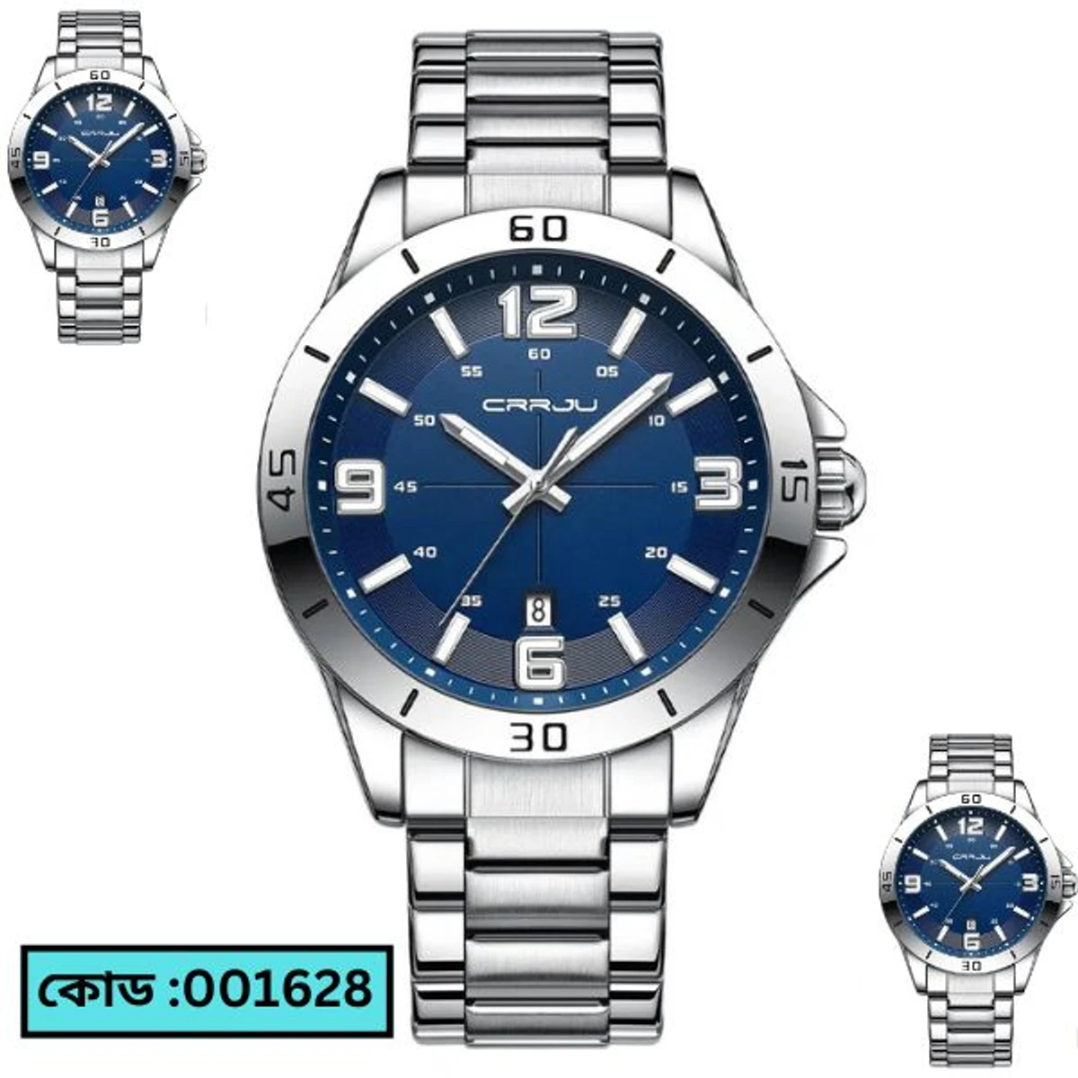 CRRJU MODEL  5003 Man’s Premium Quality Watch Silver Chain Dial  Blue Cooler Man Watch  date shoho