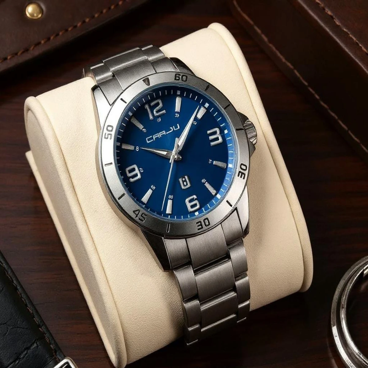 CRRJU MODEL  5003 Silver Chain Dial  Blue Cooler Man Watch  date shoho  Man’s Premium Quality Watch