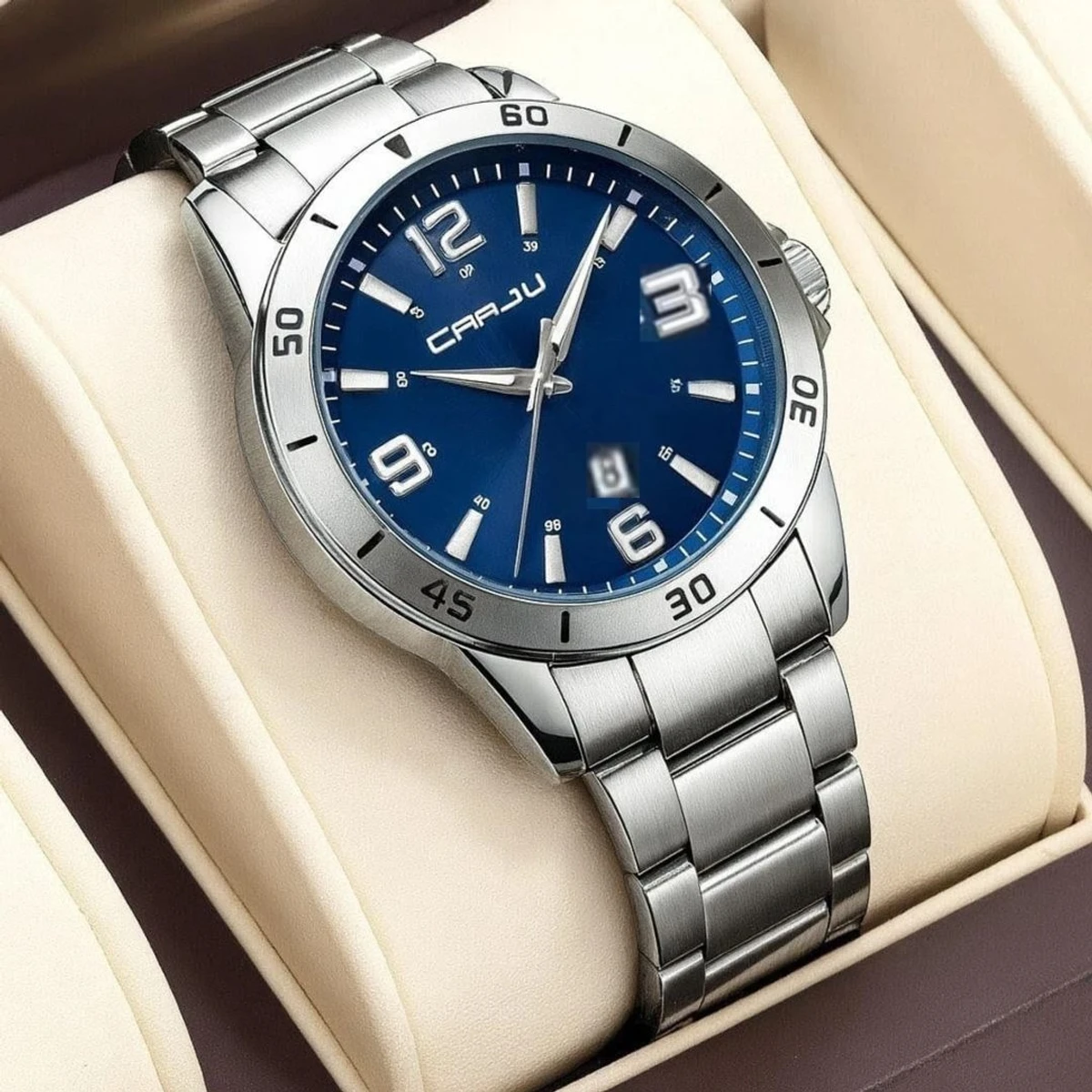 CRRJU MODEL  5003 Silver Chain Dial  Blue Cooler Man Watch  date shoho  Man’s Premium Quality Watch