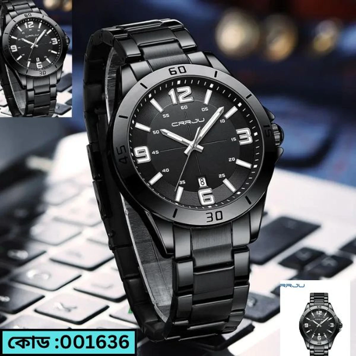 CRRJU WATCH  MODEL 5003  date shoho Full Black Cooler Man Watch