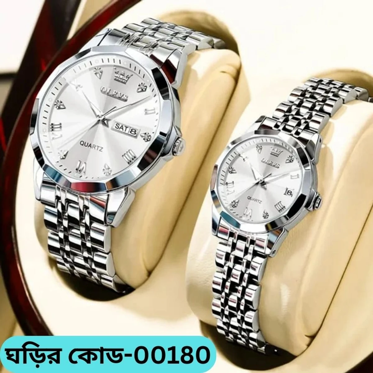 COMBO WATCH 2PS 2023 New Luxury OLEVS MODEL 9931 Watch for Men Stainless Steel  Watches UNISEX FULL SILVER COOLER