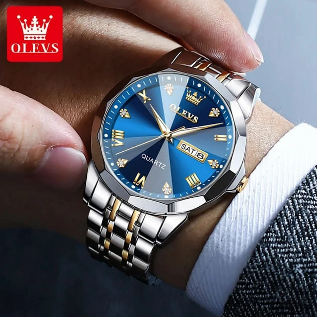 COMBO WATCH 2PS 2023 New Luxury OLEVS MODEL 9931 Watch for Men Stainless Steel Watches UNISEX TOTON AR DIAL BLUE  COOLER WATCH UNISEX