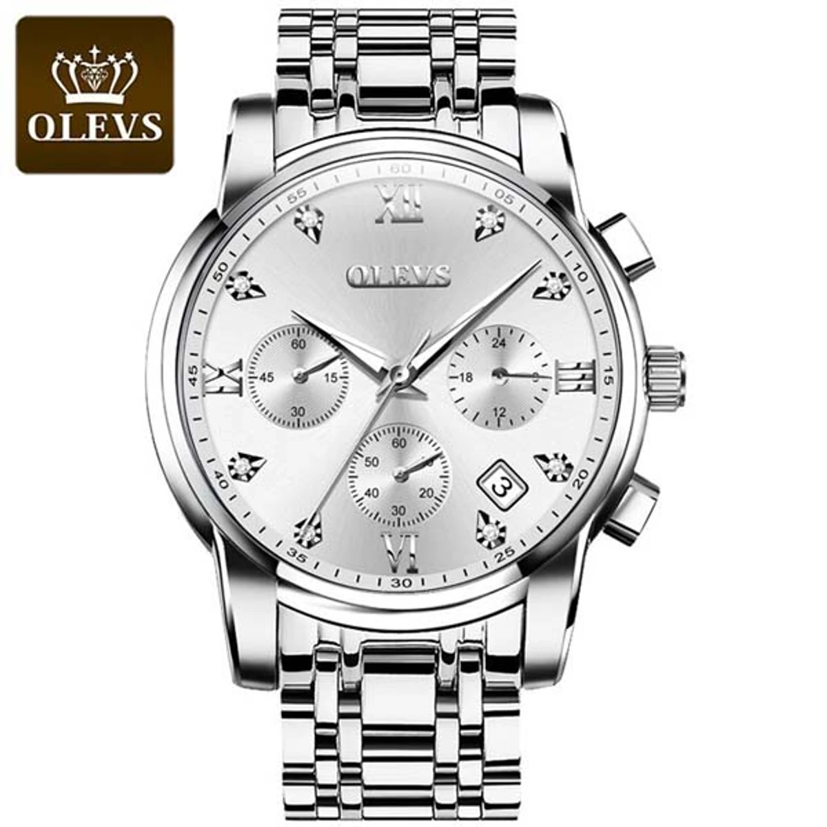 OLEVS MODEL 2858 Watch for Men Stainless Steel Watches - 2858 Full SILVER COOLER WATCH - MAN WATCH
