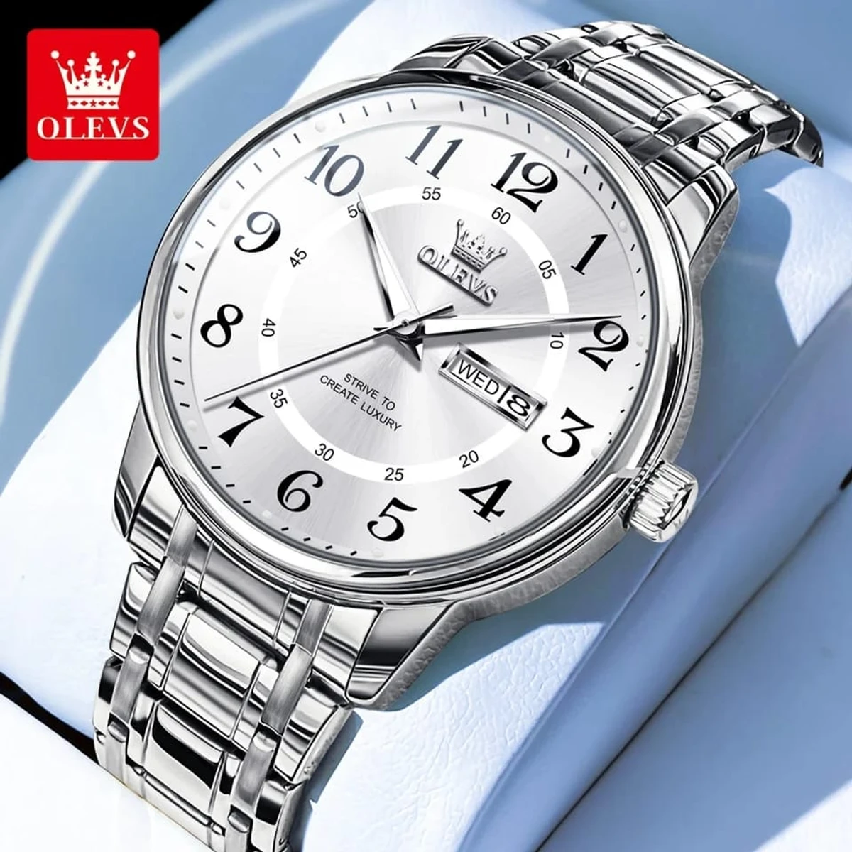 OLEVS MODEL 2891 Watch for Men Stainless Steel Watches - 2891 FULL SILVER  COLOR- MAN WATCH