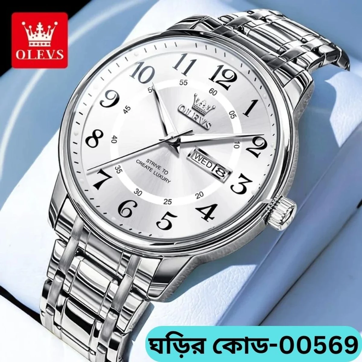 OLEVS MODEL 2891 Watch for Men Stainless Steel Watches - 2891 FULL SILVER  COLOR- MAN WATCH