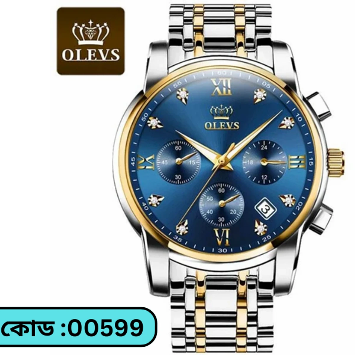 OLEVS MODEL 2858 Watch for Men Stainless Steel Watches - 2858 TOTON AR DIAL BLUE ROUND GOLDEN - MAN WATCH