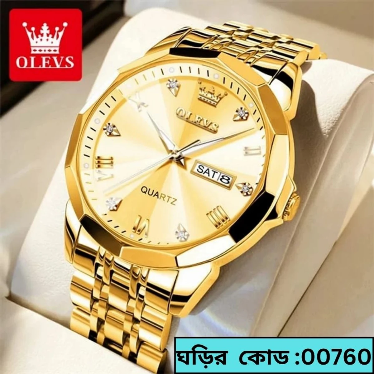 OLEVS MODEL 9931 Watch for Men Stainless Steel Watches - 9941 FULL GOLDEN- MAN WATCH - LOCK PUSH
