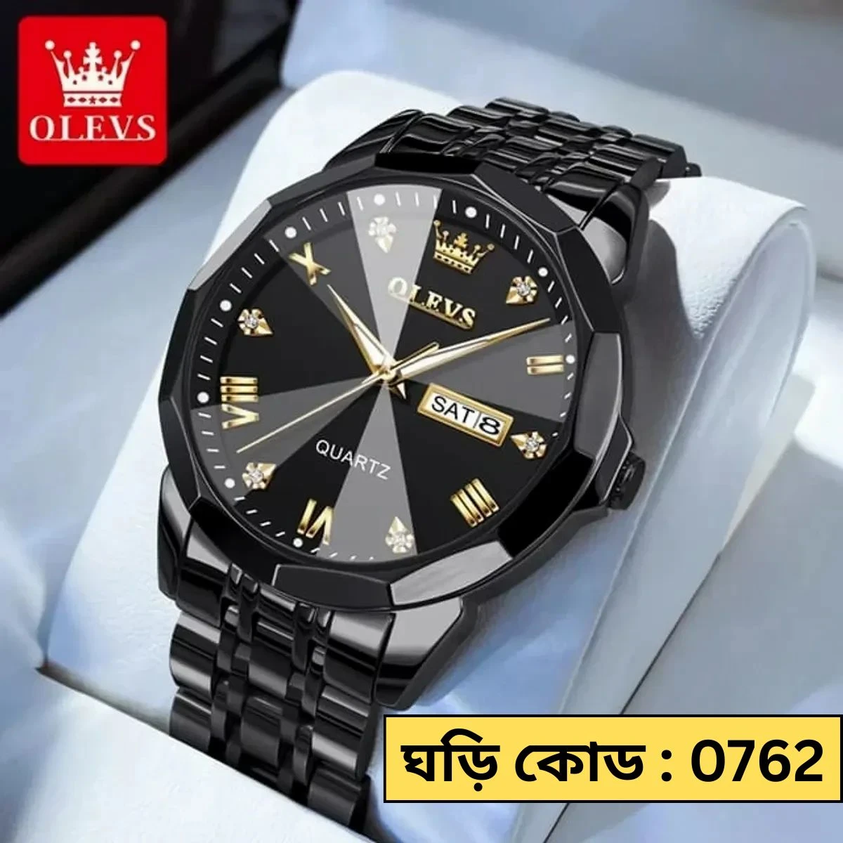 OLEVS MODEL 9931 Watch for Men Stainless Steel Watches - 9931 FULL BLACK WATCH- MAN WATCH - LOCK PUSH + এক পিস ব্যাটারি ফ্রি।