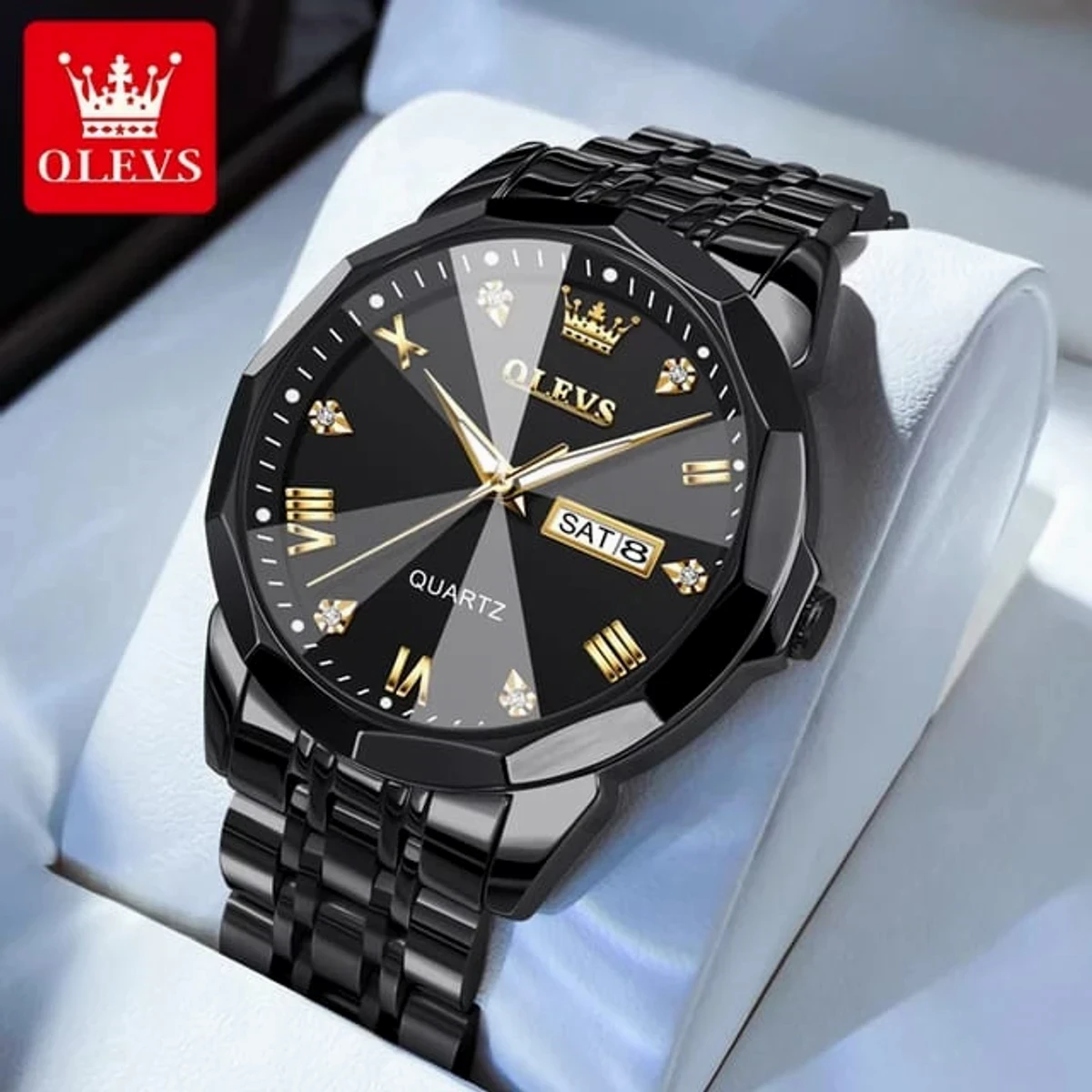 OLEVS MODEL 9931 Watch for Men Stainless Steel Watches - 9941 FULL BLACK WATCH- MAN WATCH -  LOCK PUSH