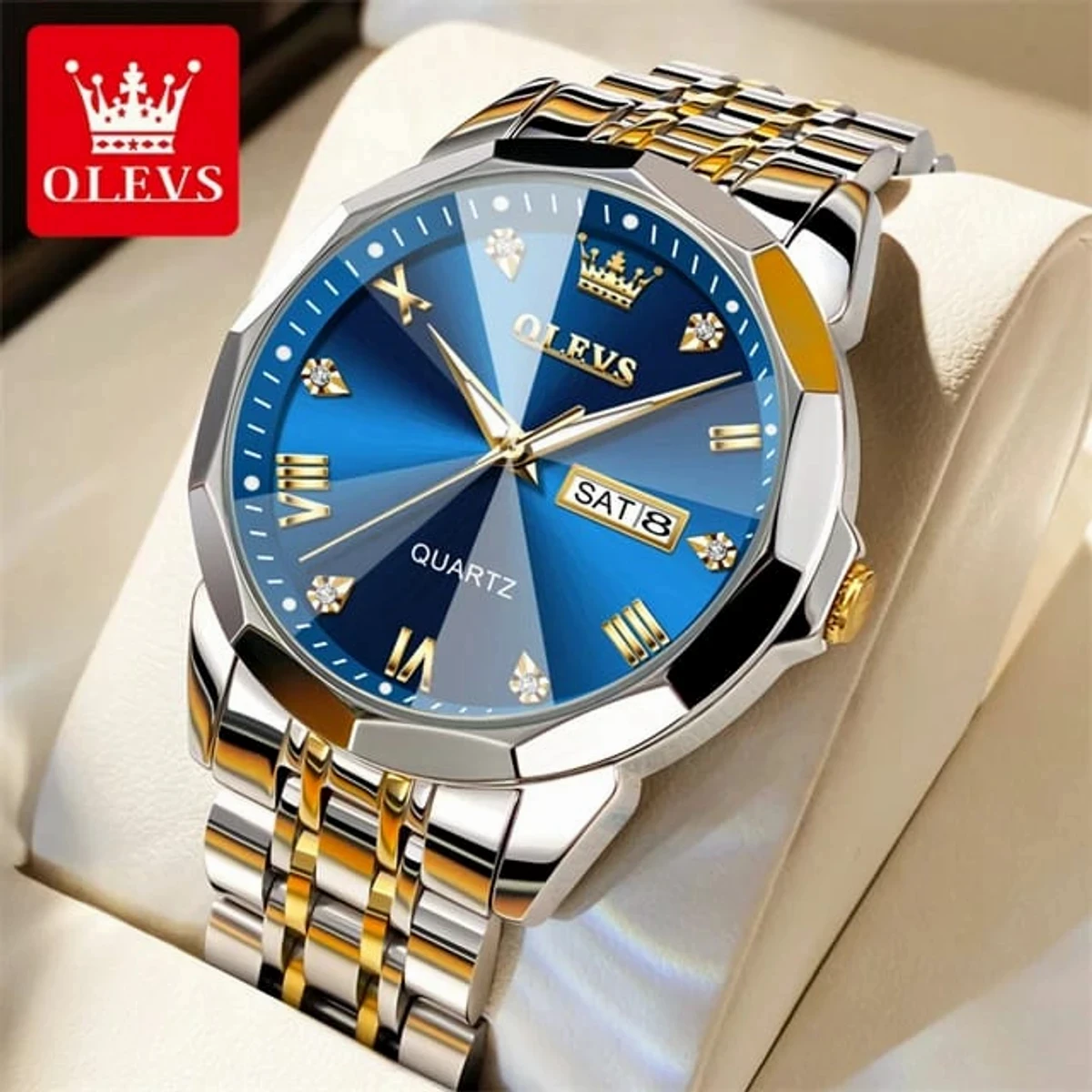 OLEVS MODEL 9931 Watch for Men Stainless Steel Watches - 9941 TOTON AR DIAL BLUE - MAN WATCH - LOCK PUSH