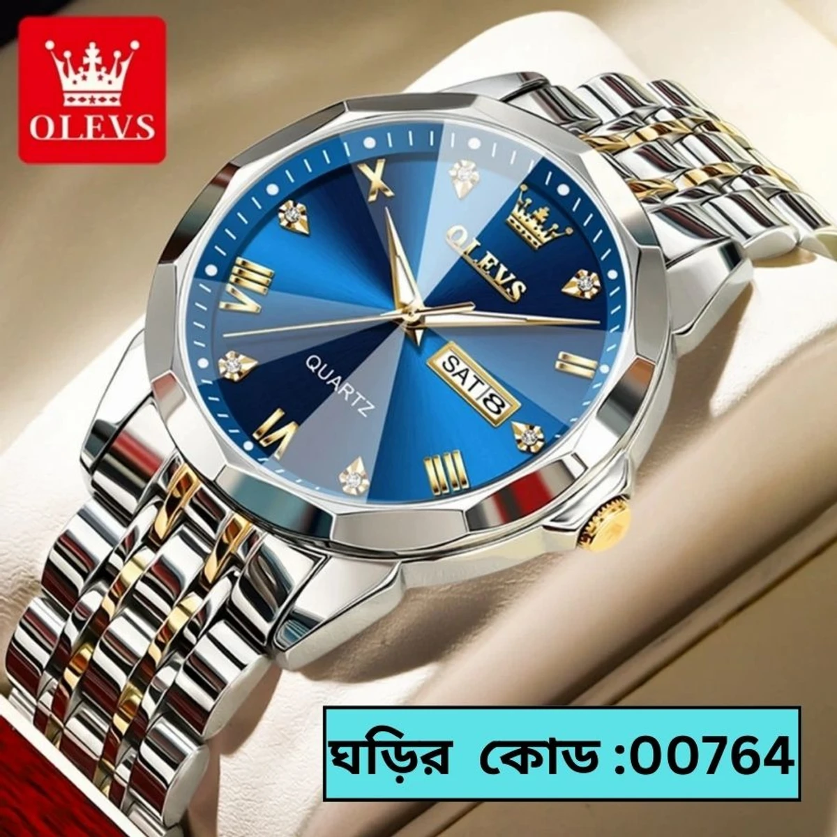 OLEVS MODEL 9931 Watch for Men Stainless Steel Watches - 9941 TOTON AR DIAL BLUE - MAN WATCH - LOCK PUSH
