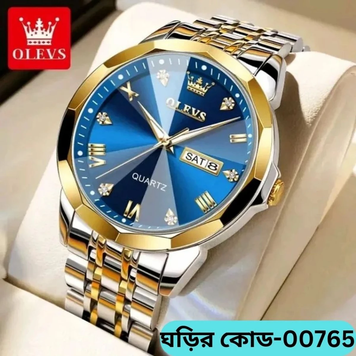 OLEVS MODEL 9931 Watch for Men Stainless Steel Watches - 9941 TOTON AR DIAL BLUE ROUND GOLDEN - - MAN WATCH -  LOCK PUSH