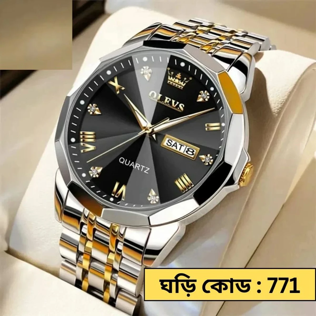 OLEVS MODEL 9931 Watch for Men TOTON AR DIAL BLACK- MAN WATCH -  LOCK PUSH