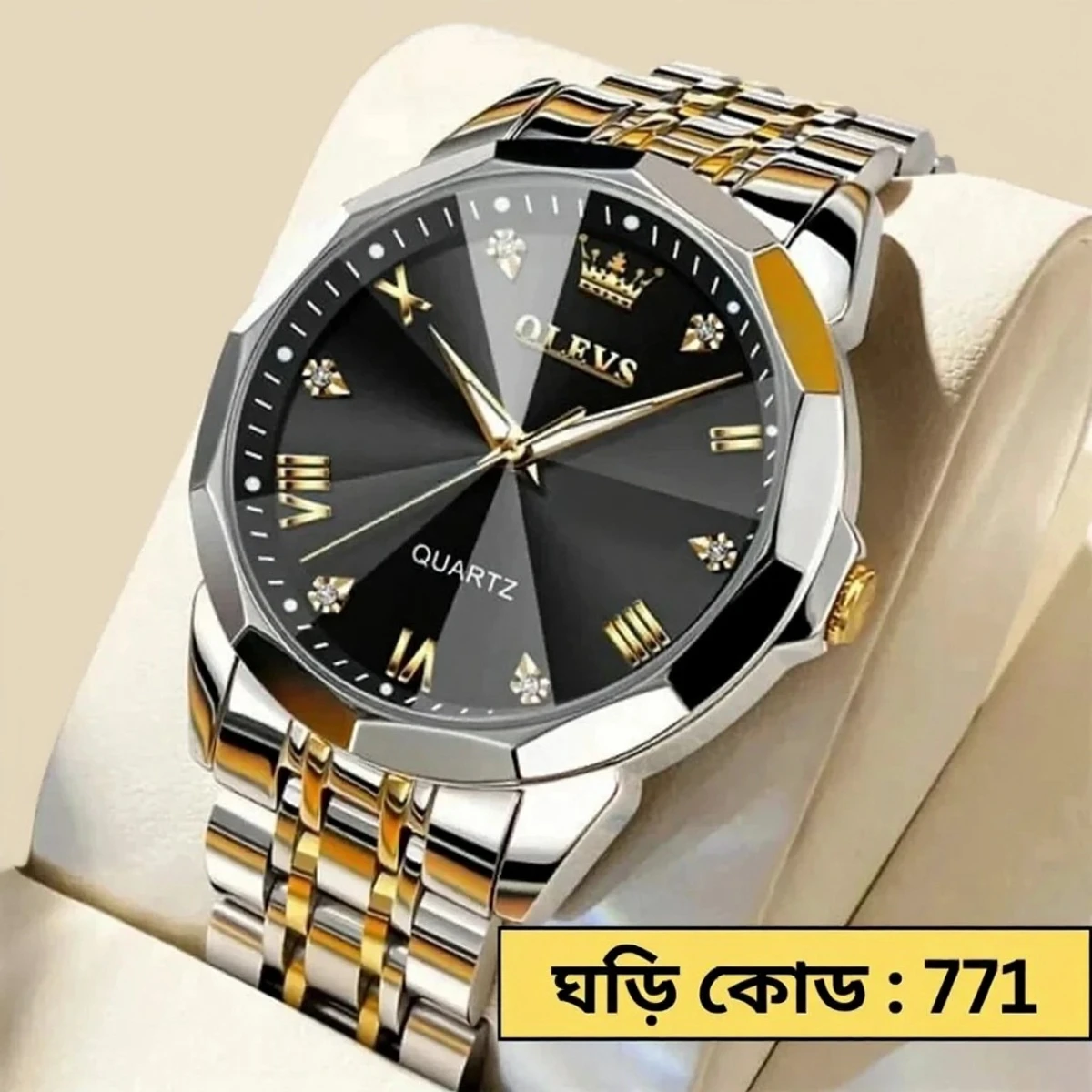 OLEVS MODEL 9931 Watch for Men TOTON AR DIAL BLACK- MAN WATCH -  LOCK PUSH