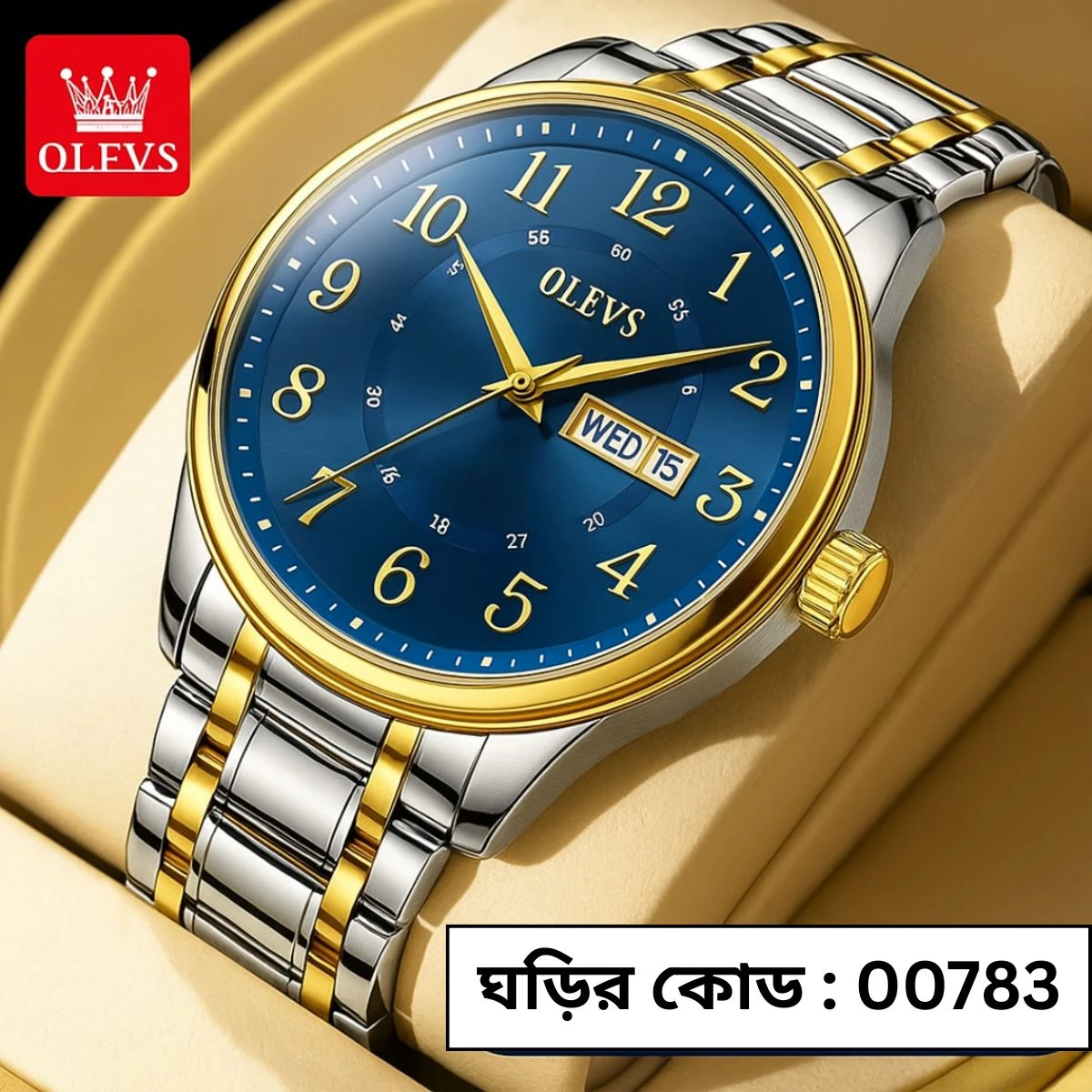 OLEVS MODEL 2891 Watch for Men Stainless Steel Watches - 2891 TOTON AR DIAL BLUE COOLER - MAN WATCH  + এক পিস ব্যাটারি ফ্রি।