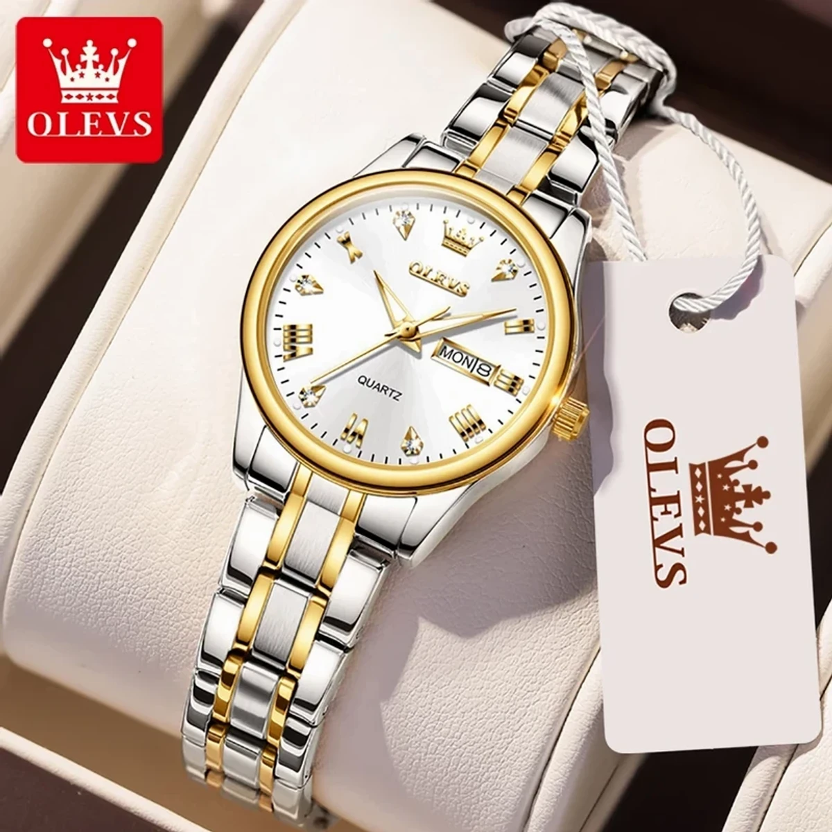 COMBO   WATCH OLEVS MODEL 5563 TOP BRAND LB01 OLEVS WATCH COMBO TOTON AR DIAL  WHITE 2PS WATCH