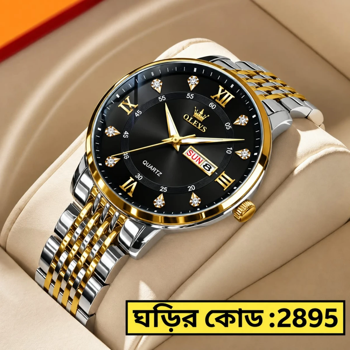 OLEVS WATCH  MODEL  1020 TOTON AR DIAL BLACK COLOUR WATCH FOR MAN + এক পিস ব্যাটারি ফ্রি।