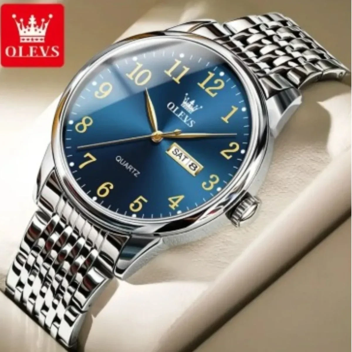Olevs Watch Model 5535 chain Silver Dial Blue Colour Watch for man