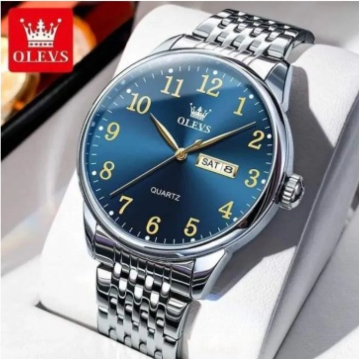 Olevs Watch Model 5535 chain Silver Dial Blue Colour Watch for man