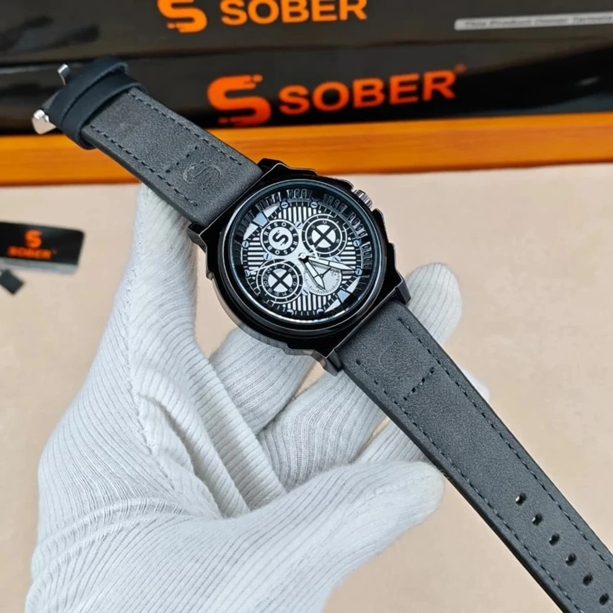 Sober Watch Model 990 Premium Watch  Belt Ash Dial White Colour Watch For Man