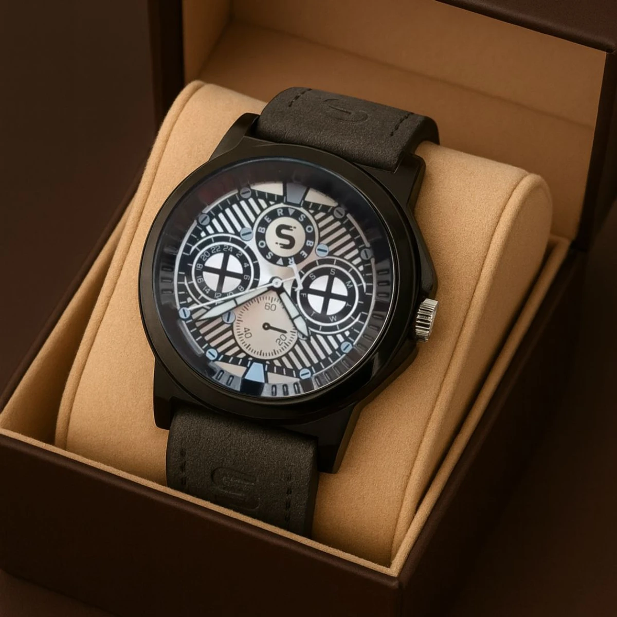 Sober Watch Model 990 Premium Watch  Belt Ash Dial White Colour Watch For Man