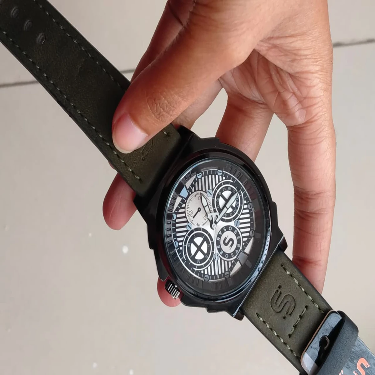 Sober Watch Model 990 Premium Watch Belt Olive Dial White Colour Watch For Man