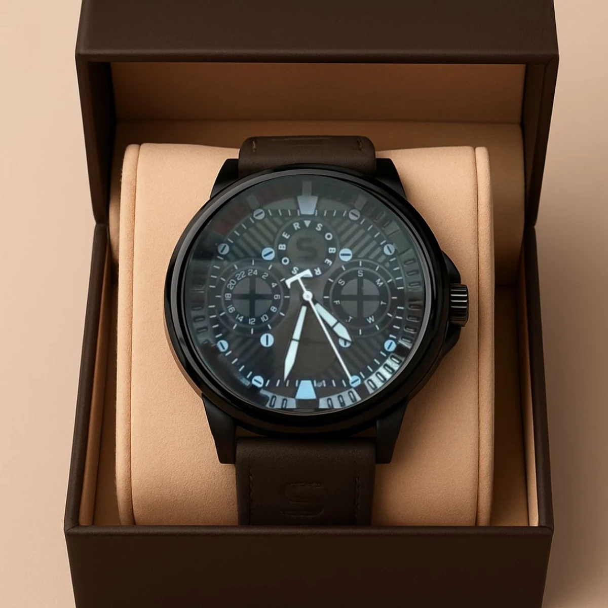 Sober Watch Model 990 Premium Watch Belt Coffee Dial Black Colour Watch For Man