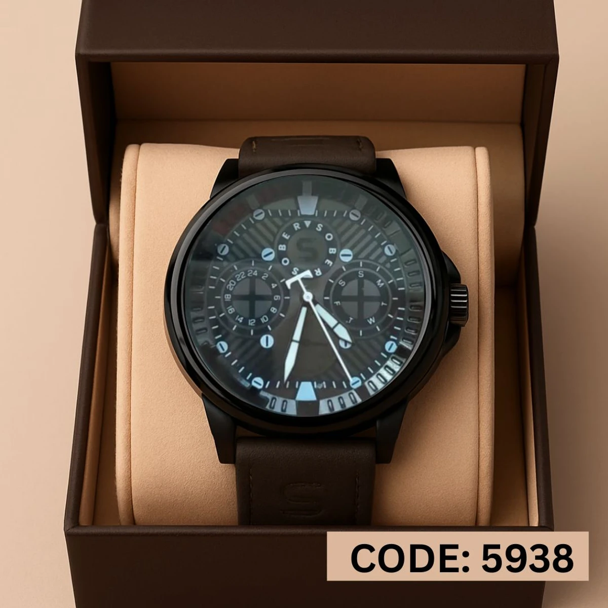 Sober Watch Model 990 Premium Watch Belt Coffee Dial Black Colour Watch For Man