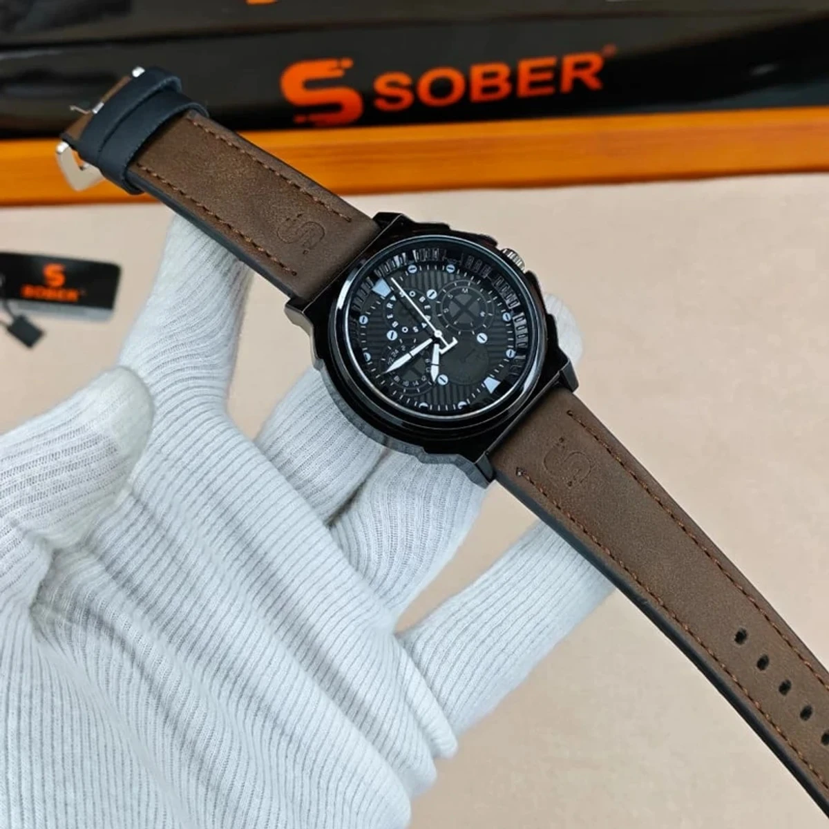Sober Watch Model 990 Premium Watch Belt Coffee Dial Black Colour Watch For Man
