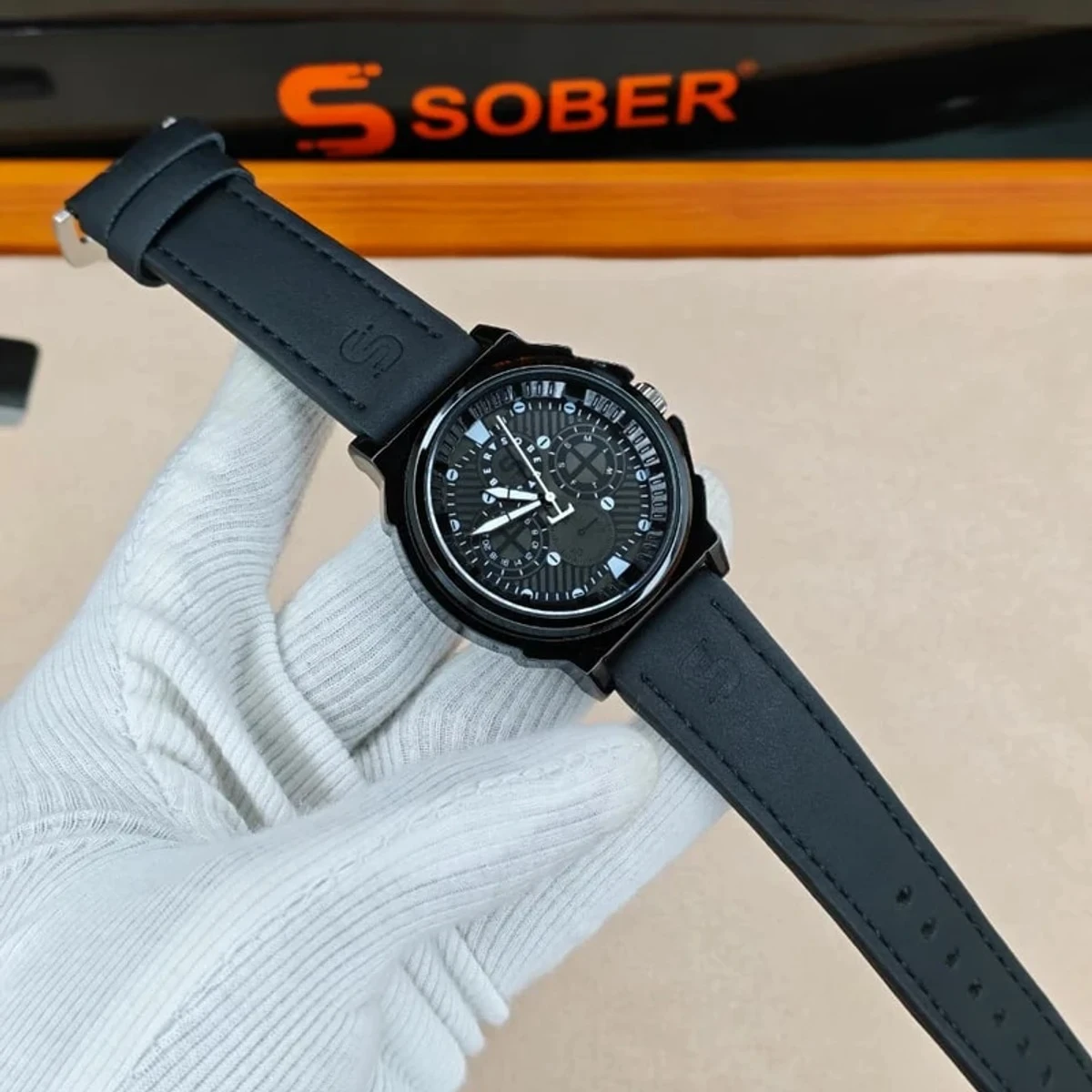 Sober Watch Model 990 Premium Watch Belt Black Dial Black Colour Watch For Man