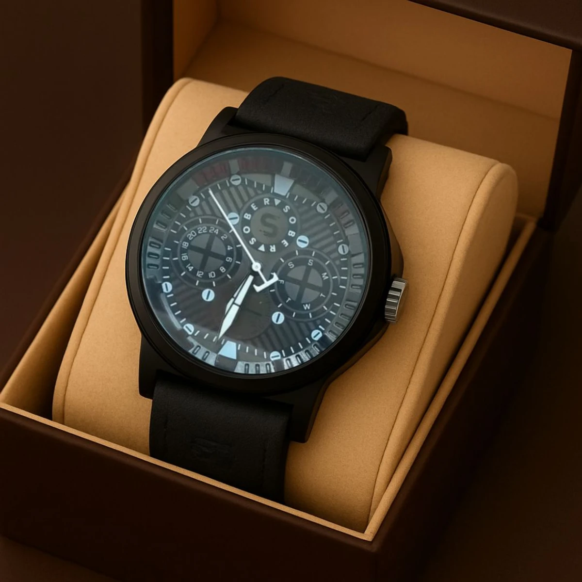 Sober Watch Model 990 Premium Watch Belt Black Dial Black Colour Watch For Man