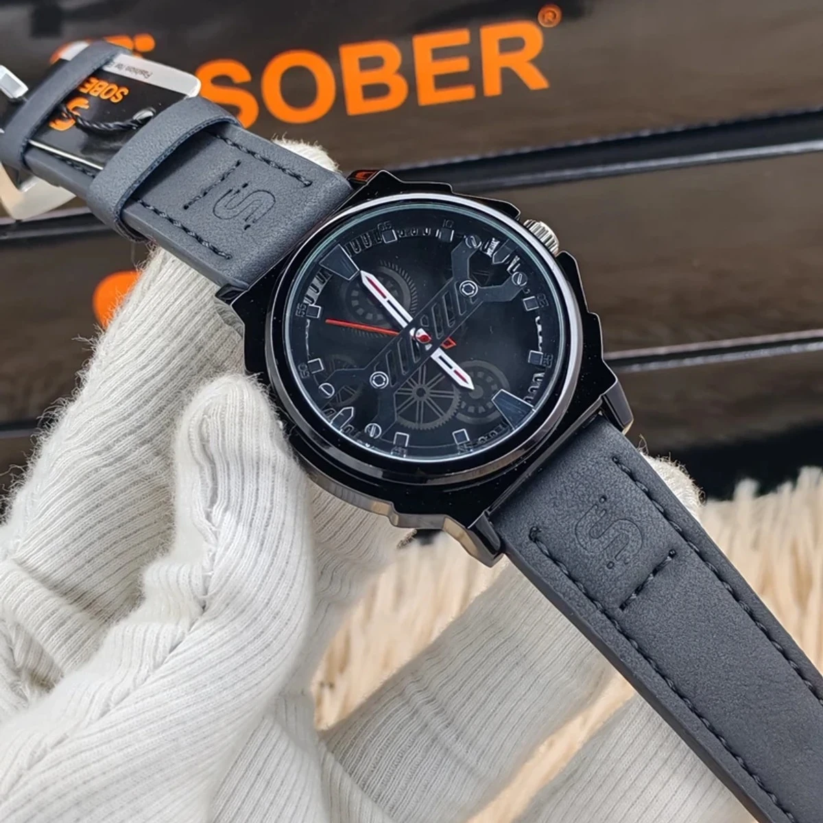 Sober Watch Model 980 Premium Watch Belt Black  Dial Black Colour Watch For Man